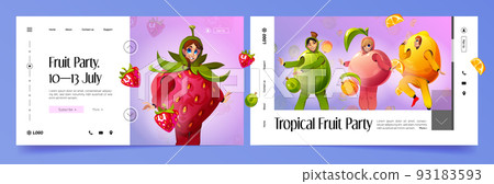 Tropical fruit party cartoon landing, invitation 93183593