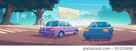 Cars driving at highway rear view, automobiles 93183606