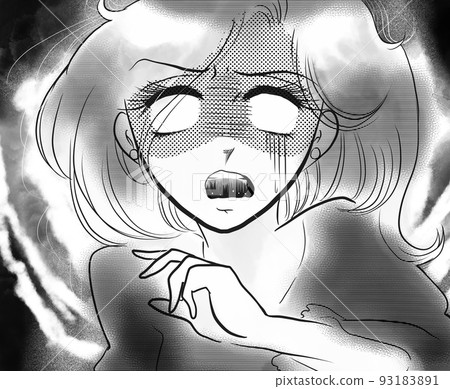70's girl cartoon face black and white illustration of a frightened woman with pale white eyes 70's girl cartoon face black and white illustration of a frightened woman with pale white eyes 93183891