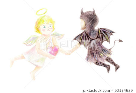 angel and devil shaking hands 93184689