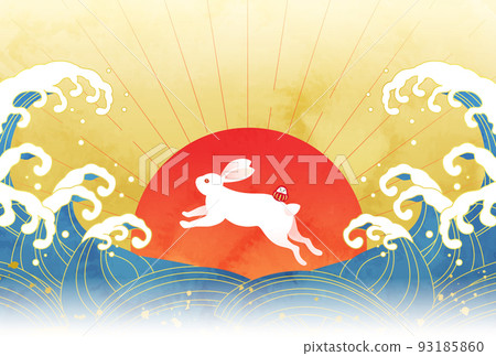 New Year's card template for the 2023 year of the rabbit with watercolor sunrise rabbit and wave splash (vector illustration) New Year's card template for the 2023 year of the rabbit with watercolor sunrise rabbit and wave splash (vector illustration) 93185860