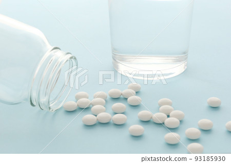 Cup and water for drinking medicine and tablets prescribed at the hospital Image 1 of taking Cup and water for drinking medicine and tablets prescribed at the hospital Image 1 of taking 93185930