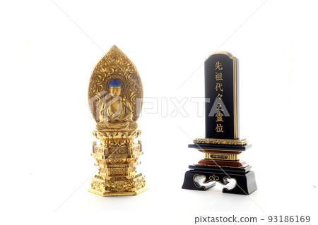 Memorial tablet carved for generations and a Buddha statue of Buddha Image 3 of first Bon festival Memorial tablet carved for generations and a Buddha statue of Buddha Image 3 of first Bon festival 93186169