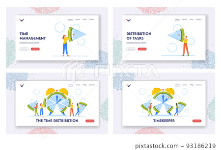 Time Distribution Landing Page Template Set. Business People Manage Limited Time To Optimize Outcome, Project Efficiency 93186219