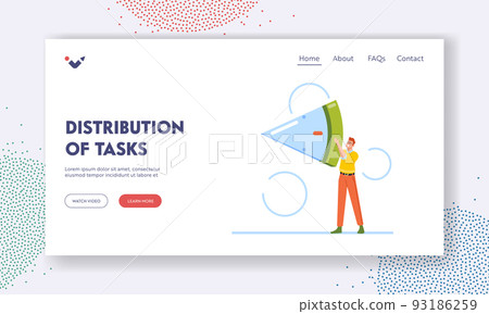 Tasks Distribution Landing Page Template. Male Character Holding Piece of Huge Clock. Time Management, Allocation 93186259