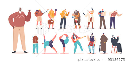 Set of Senior Men Activities and Fun. Old Male Characters Travel, Doing Sport Exercises, Playing in Rock Band, Shaman 93186275