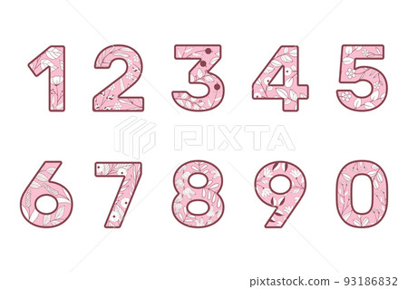 Collection with numbers floral design. Vintage nature typography set with romantic bloom design. Botanical rustic isolated vector illustration. Collection with numbers floral design. Vintage nature typography set with romantic bloom design. Botanical rustic isolated vector illustration. 93186832