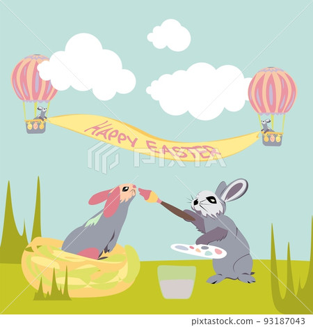 Happy Easter vector isolated cute illustration in pastel colors. Happy Easter greeting card, post, banner 93187043