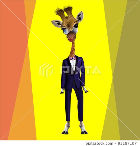 Giraffe in a blue tuxedo or suit vector illustration 93187107