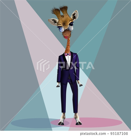 Giraffe in a blue tuxedo or suit vector illustration 93187108