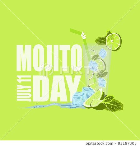 National Mojito Day July11 Poster.Glass of mojito with lime, mint, ice vector design. 93187303