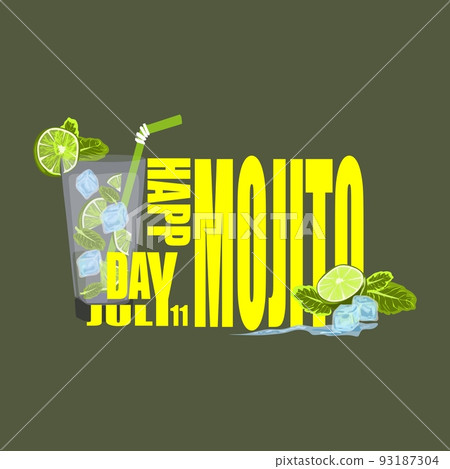 National Mojito Day July11 Poster.Glass of mojito with lime, mint, ice vector design. 93187304