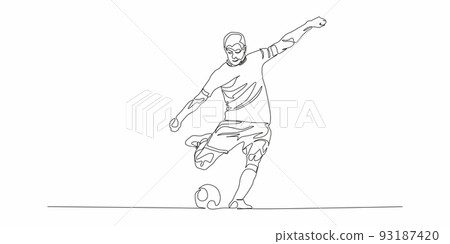 Football, soccer player kicking ball. Isolated vector silhouette. Football defender, striker or goalkeeper Football, soccer player kicking ball. Isolated vector silhouette. Football defender, striker or goalkeeper 93187420