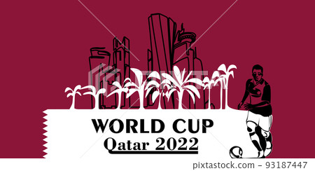 World Cup in Qatar in 2022 banner. Stylized Vector isolated modern illustration of the capital Doha city with symbol, colors and flag World Cup in Qatar in 2022 banner. Stylized Vector isolated modern illustration of the capital Doha city with symbol, colors and flag 93187447