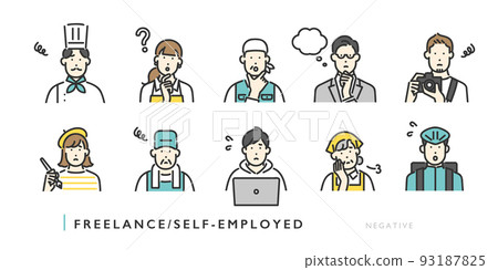 自由職業者/獨資經營者的圖像插圖材料，表情困擾 93187825
