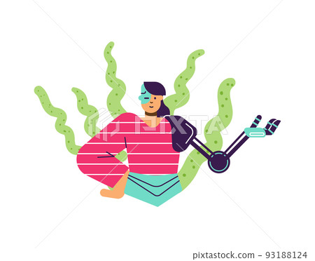 Half cyborg with bionic prosthetic mechanical body parts, flat vector isolated. Half cyborg with bionic prosthetic mechanical body parts, flat vector isolated. 93188124