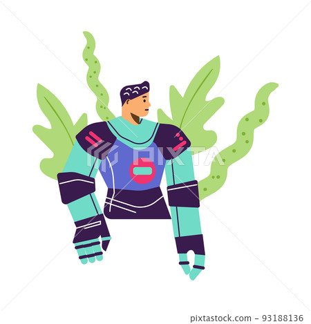 Cyborg half human character with mechanical body elements, flat vector isolated. Cyborg half human character with mechanical body elements, flat vector isolated. 93188136