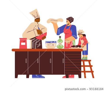 Pizza master class culinary workshop for family flat vector illustration. 93188184