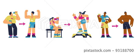 Sports nutrition, protein and multivitamin supplements, flat vector isolated. Sports nutrition, protein and multivitamin supplements, flat vector isolated. 93188700