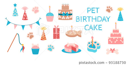 Set of decorative elements for pet birthday party flat style 93188730