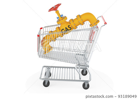 Shopping cart with gas pipeline, 3D rendering 93189049