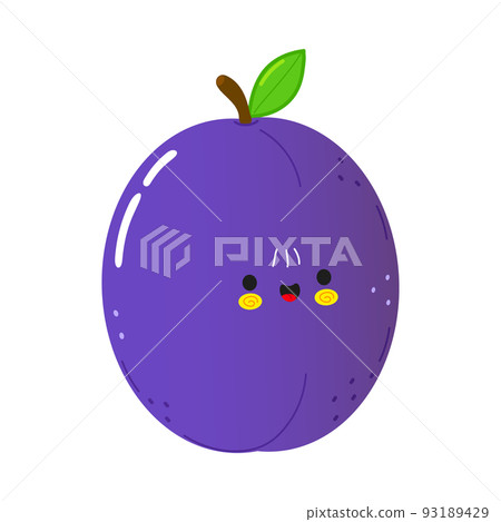 Cute funny plum character. Vector hand drawn cartoon kawaii character illustration icon. Isolated on white background. Plum character concept 93189429