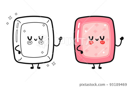 Funny cute happy soap characters bundle set. Vector hand drawn cartoon kawaii character illustration icon. Cute soap. Outline cartoon illustration for coloring book 93189469