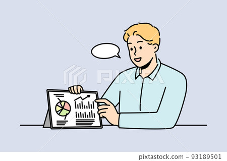 Businessman make business presentation on pad Businessman make business presentation on pad 93189501