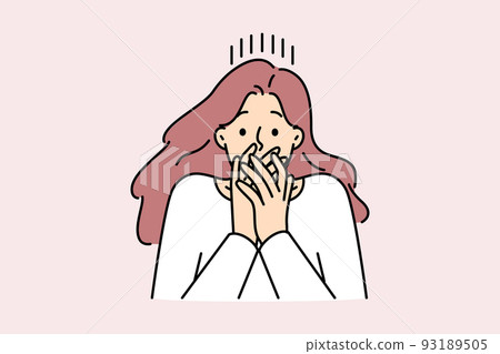 Woman cover mouth shocked by news 93189505