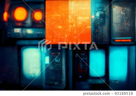 abstract teal-range hight-tech cyberpunk background, neural network generated art 93189519