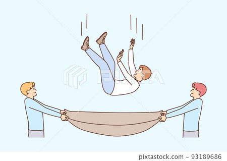 Men with cloth saving guy from falling 93189686