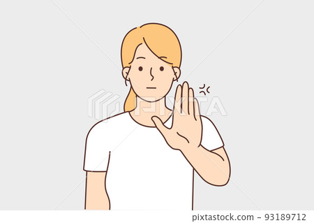 Young woman show stop gesture Young woman show stop gesture 93189712