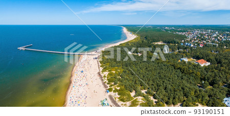 Aerial view of the beach and sea shore in Palanga, Lithuania. Aerial view of the beach and sea shore in Palanga, Lithuania. 93190151