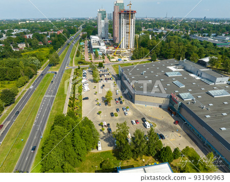 Aerial view of the shopping center SPICE in Riga, Latvia. Largest shopping mall. Aerial view of the shopping center SPICE in Riga, Latvia. Largest shopping mall. 93190963
