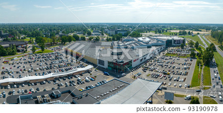 Aerial view of the shopping center SPICE in Riga, Latvia. Largest shopping mall. 93190978