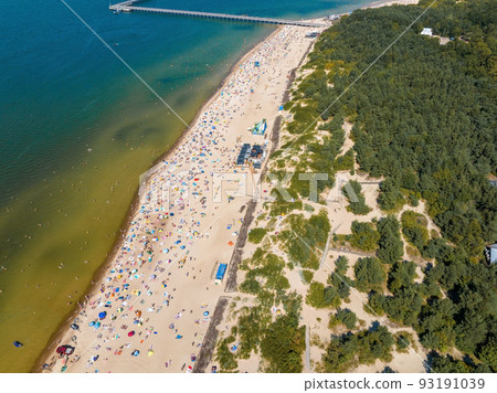 Aerial view of the beach and sea shore in Palanga, Lithuania. Aerial view of the beach and sea shore in Palanga, Lithuania. 93191039