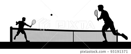 Tennis Men Playing Match Silhouette Players Scene Tennis Men Playing Match Silhouette Players Scene 93191371