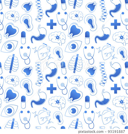Seamless medical specialties pattern on white background for packaging design, wrapping paper, fabric or textile Seamless medical specialties pattern on white background for packaging design, wrapping paper, fabric or textile 93191887