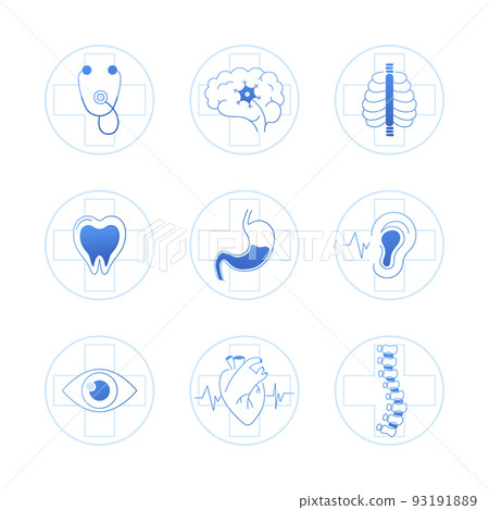 Medical specialties icon set isolated on white background, design element for scientific conference or infographic 93191889