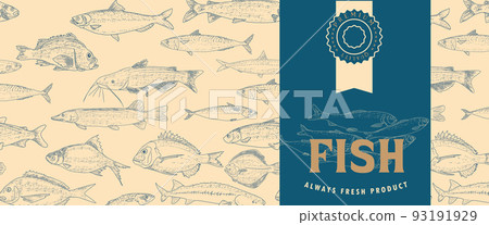 Fish label with seamless pattern Fish label with seamless pattern 93191929