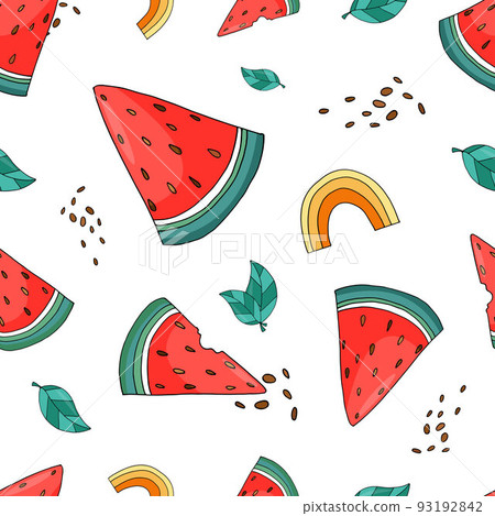 Vector summer pattern with watermelon and rainbow 93192842