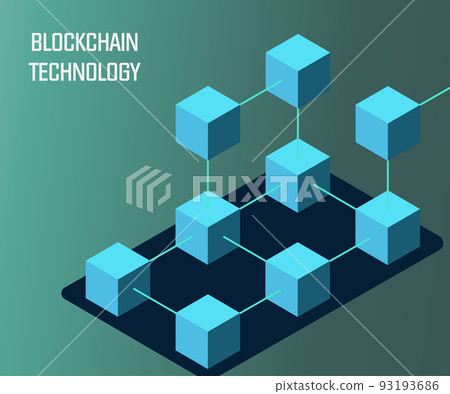 Blockchain Technology Isometric flat vector illustration concept. Hi tech Block chain data structure visualization. 93193686