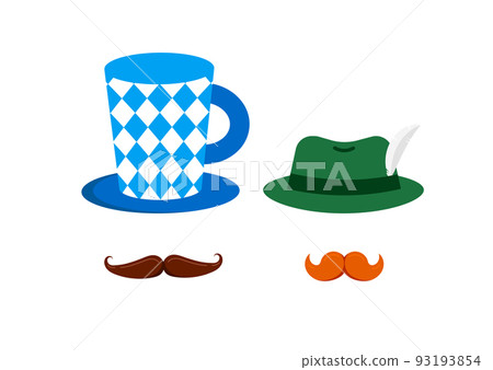 Oktoberfest hat with feather and mustache icon set isolated on white background. 93193854