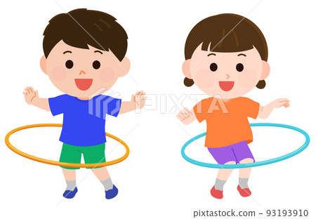 男孩和女孩玩呼啦圈的插圖 93193910