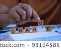 hand put word G replace for meaning of change. concept of life coach. 93194585