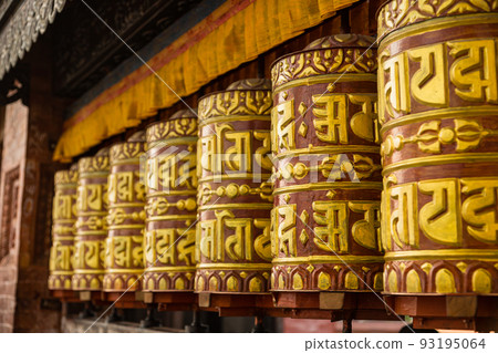 Prayer wheel of Monju Bodhisattva Temple in front of Swayambhunath Temple in Kathmandu, Nepal Prayer wheel of Monju Bodhisattva Temple in front of Swayambhunath Temple in Kathmandu, Nepal 93195064