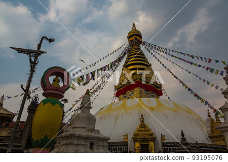 The pagoda of Swayambhunath Temple, also known as the Monkey Temple of Kathmandu, Nepal 93195076