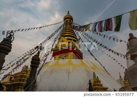 The pagoda of Swayambhunath Temple, also known as the Monkey Temple of Kathmandu, Nepal 93195077