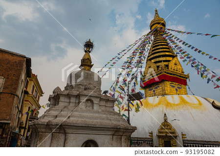 The pagoda of Swayambhunath Temple, also known as the Monkey Temple of Kathmandu, Nepal 93195082