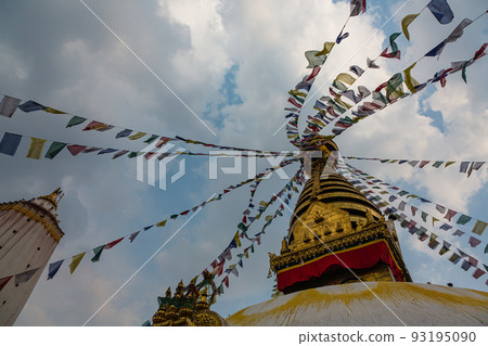 The pagoda of Swayambhunath Temple, also known as the Monkey Temple of Kathmandu, Nepal 93195090